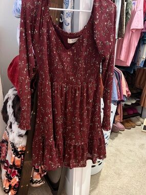 Boot Barn Idyllwind Burgundy Floral Long-Sleeve Smocked Dress